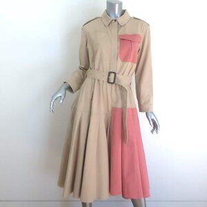 JW Anderson Belted Colorblock Shirt Dress Beige & Pink Cotton Size US 8 NEW